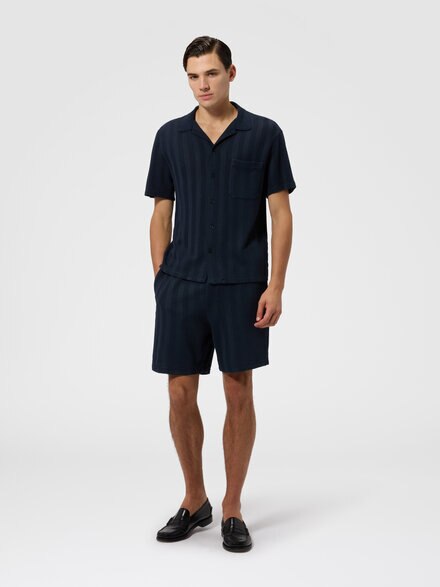 Tone-on-tone chevron cotton and viscose bowling shirt, Blue - UC26WJ00BR014P94015
