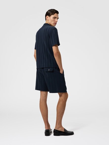 Tone-on-tone chevron cotton and viscose bowling shirt, Blue - UC26WJ00BR014P94015
