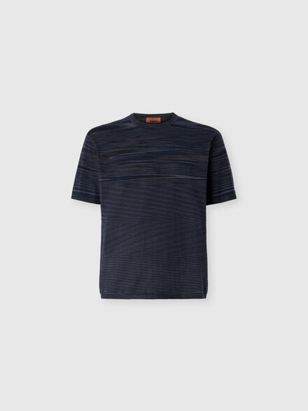 Space-dye mercerized cotton crewneck T-shirt, Blue & Grey - UC26WL00BK01HUF700V