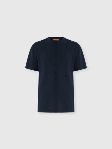 Tone-on-tone chevron cotton and viscose crewneck T-shirt, Blue - UC26WL01BR014P94015