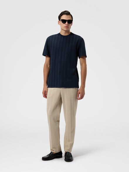 Tone-on-tone chevron cotton and viscose crewneck T-shirt, Blue - UC26WL01BR014P94015