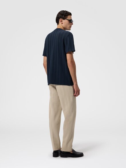 Tone-on-tone chevron cotton and viscose crewneck T-shirt, Blue - UC26WL01BR014P94015