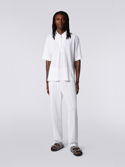 Cotton and viscose short-sleeved polo shirt, White  - US23S200BR00JC10601