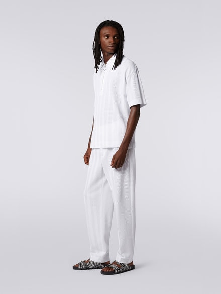 Cotton and viscose short-sleeved polo shirt, White  - US23S200BR00JC10601