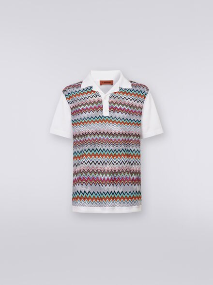 Kurzärmeliges Poloshirt aus Baumwolle und Seide, Weiß & Mehrfarbig - US23S207BK021XS0172