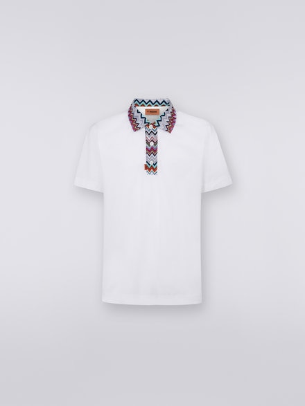 Cotton polo shirt with dégradé chevron pattern, White  - US23S20GBJ00E4S016P