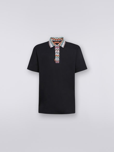 Cotton polo shirt with dégradé chevron pattern, Black    - US23S20GBJ00E4S91DK