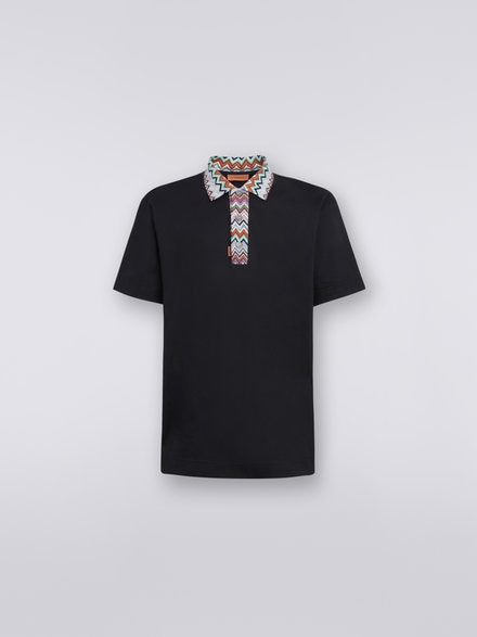 Polo in cotone con motivo chevron dégradé, Nero    - US23S20GBJ00E4S91DK