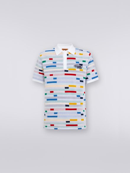 Cotton polo shirt with jacquard working and embroidered logo, White & Multicoloured Heritage - US23S20JBK023DS017M