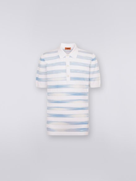 Cotton and viscose short-sleeved polo shirt, White & Light Blue - US23S20MBK020QS016E