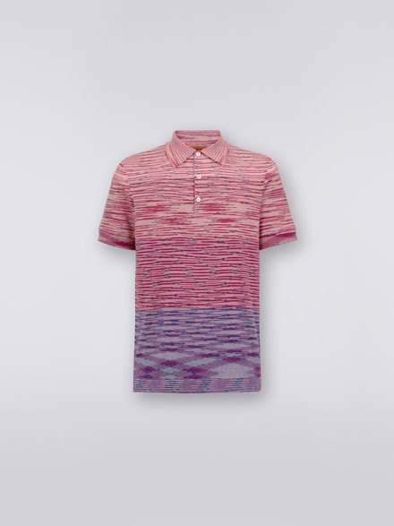 Kurzärmeliges Poloshirt aus gestreifter Baumwolle mit Dégradé-Effekt, Rot & Violett - US23S20PBK012QS505Y