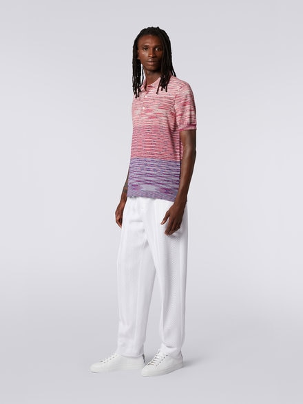 Polo de manga corta en algodón de rayas en degradado, Rojo & Morado - US23S20PBK012QS505Y