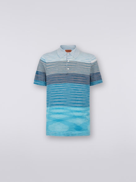 Dégradé striped cotton short-sleeved polo shirt, White & Light Blue - US23S20PBK012QS7294