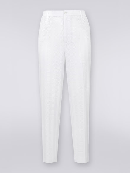 Classic plain cotton and viscose chevron trousers, White  - US23SI00BR00JC10601