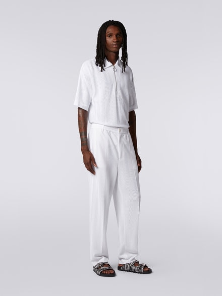 Classic plain cotton and viscose chevron trousers, White  - US23SI00BR00JC10601