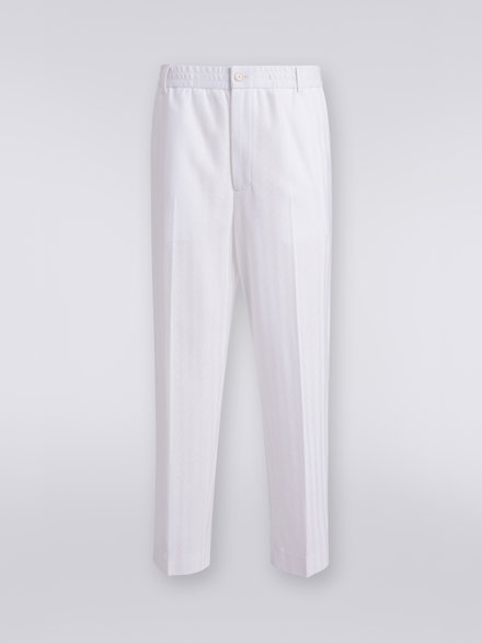 Pantaloni in viscosa e cotone chevron con piega stirata, Bianco  - US23SI00BR00L014001