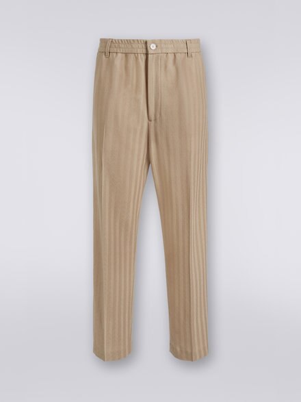 Pantalon à chevrons en viscose et coton avec pli repassé, Blanc  - US23SI00BR00L051307