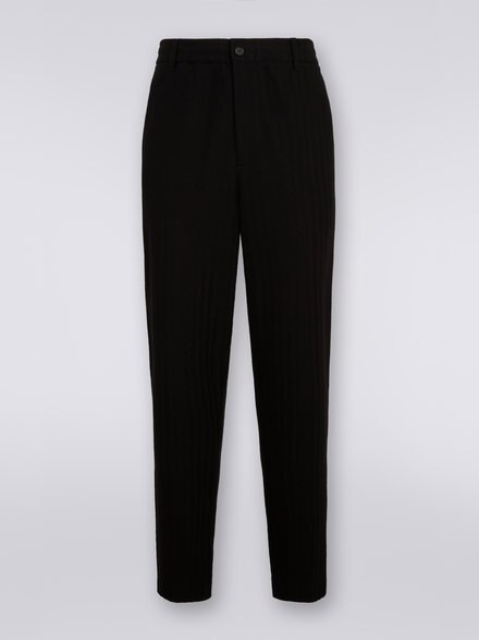 Viscose and cotton chevron trousers with ironed crease, Black    - US23SI00BR00L093911