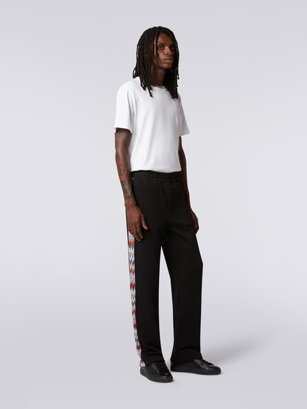 Cotton fleece sports trousers with chevron insert, Black    - US23SI0GBJ00DZS91DL