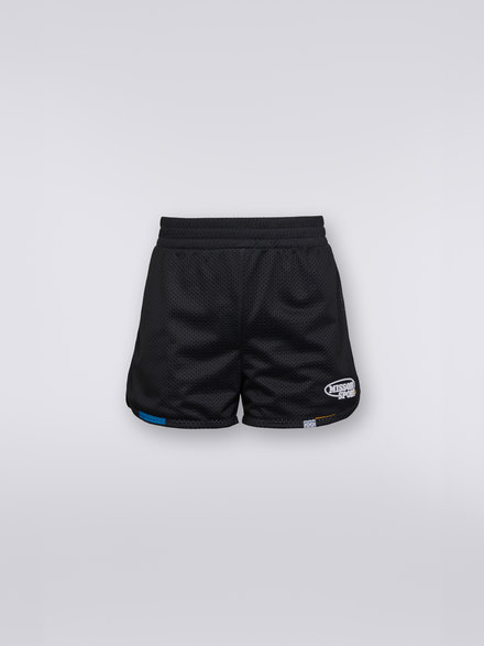 Mesh sports shorts with logo, Black & Multicoloured - US23SI0YBW00LXS91EJ