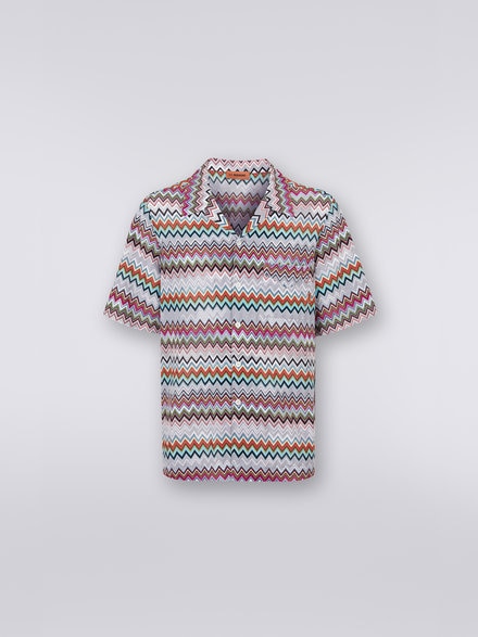 Camicia a maniche corte modello bowling in cotone e viscosa, Multicolore  - US23SJ07BR00KESM8LK