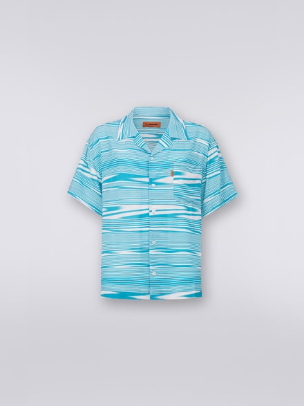 Short-sleeved viscose bowling shirt, White & Sky Blue - US23SJ0RBW00M3S728S
