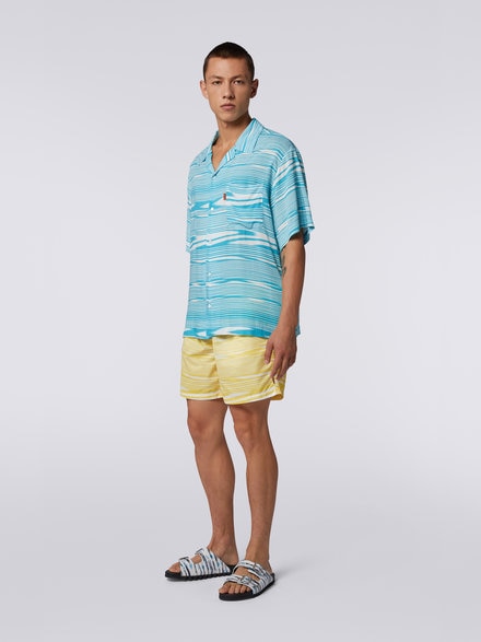 Short-sleeved viscose bowling shirt, White & Sky Blue - US23SJ0RBW00M3S728S