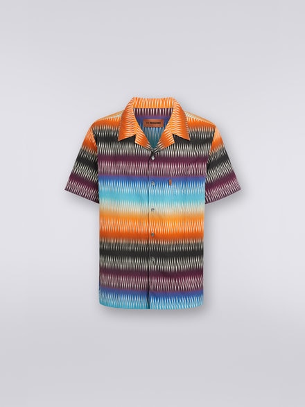 Camicia modello bowling a maniche corte in cotone stampa zig zag, Multicolore  - US23SJ0SBW00N9S72AD