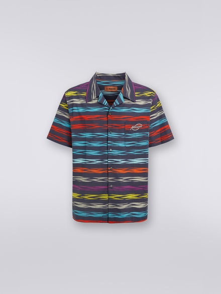 Oversized short-sleeved bowling shirt with logo, Multicoloured  - US23SJ0SBW00NCS72AO