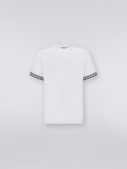 T-shirt girocollo in cotone con inserto in maglia, Bianco  - US23SL03BJ00DES016P