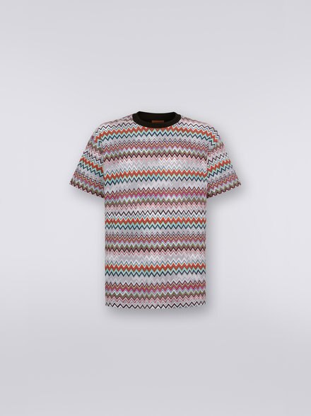 Rundhals-T-Shirt aus Baumwolle und Viskose mit Zickzackmuster, Mehrfarbig  - US23SL0BBR00KESM8LK