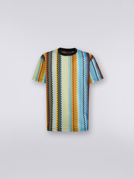 T-shirt girocollo in cotone con stampa a zig zag, Multicolore  - US23SL19BJ00EWS109N