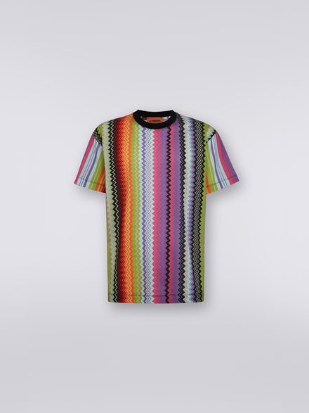 T-shirt girocollo in cotone con stampa a zig zag, Multicolore  - US23SL19BJ00EWS505W