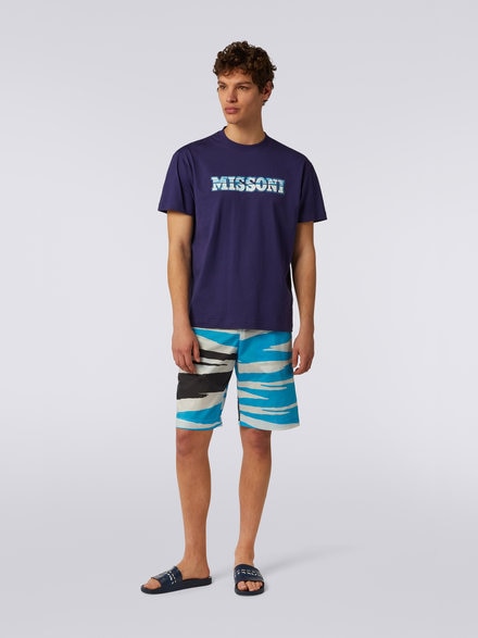 Logo print cotton jersey crew-neck T-shirt, Blue - US23SL19BJ00EXS7297