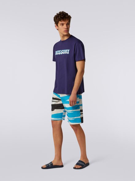 Logo print cotton jersey crew-neck T-shirt, Blue - US23SL19BJ00EXS7297