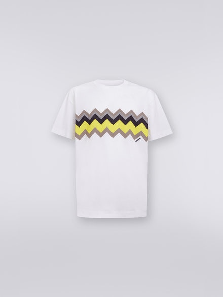 T-shirt girocollo in jersey di cotone zig zag, Bianco, Giallo &  Grigio - US23SL19BJ00EYS109R