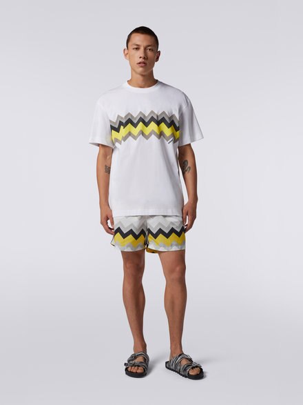 Zigzag cotton jersey crew-neck T-shirt, White, Yellow & Grey - US23SL19BJ00EYS109R
