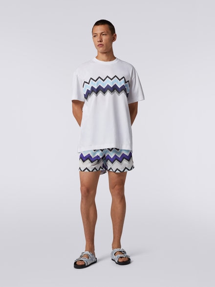 Zigzag cotton jersey crew-neck T-shirt, White, Black & Blue   - US23SL19BJ00EYS7296
