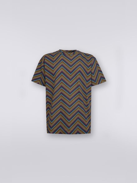 T-shirt girocollo in cotone con zig zag all-over, Multicolore - US23SL19BJ00EZS91DJ