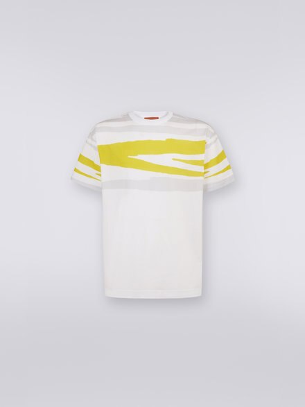 T-shirt girocollo in jersey di cotone fiammato, Bianco, Giallo &  Grigio - US23SL19BJ00F3S109S