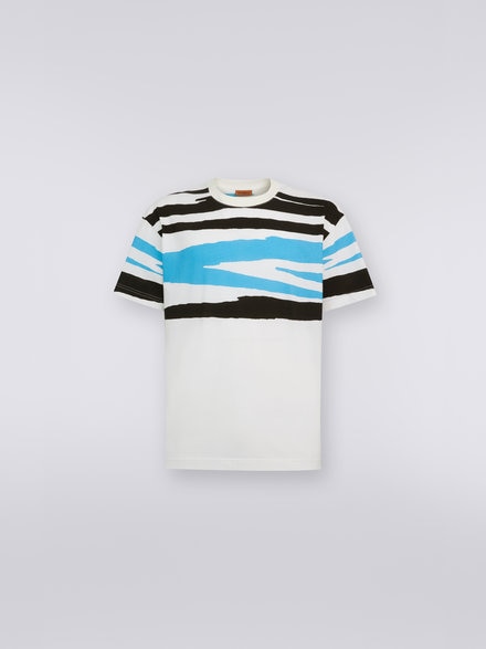 Slub cotton jersey crew-neck T-shirt, White, Black & Blue   - US23SL19BJ00F3S728V