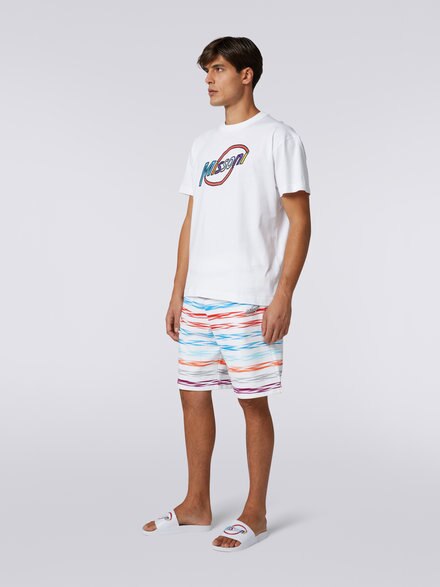 Crew-neck oversized cotton T-shirt with multicoloured logo lettering, White  - US23SL19BJ00FRS0180