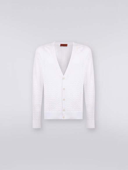 Cardigan en coton avec écussons multicolores, Blanc  - US23SM0RBK021TS0177