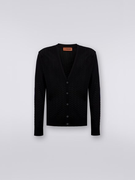 Cotton cardigan with multicoloured patches, Black    - US23SM0RBK021TS91EO