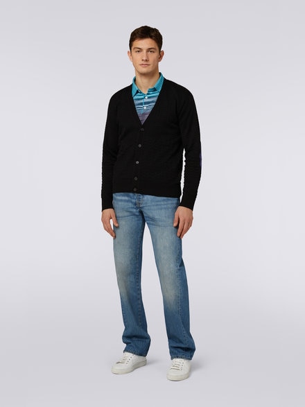 Cotton cardigan with multicoloured patches, Black    - US23SM0RBK021TS91EO