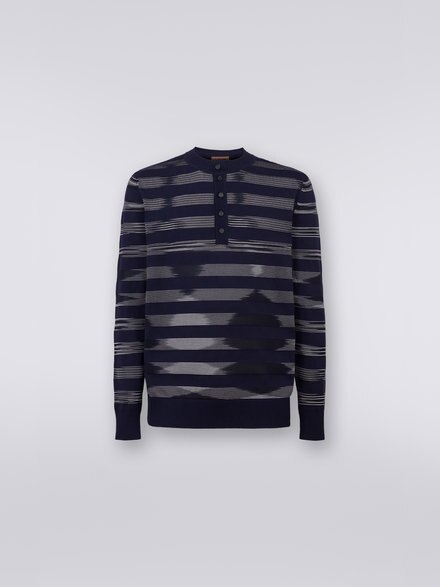 Buttoned sweater in slub cotton blend, White, Black & Navy Blue - US23SN02BK020QS728Q