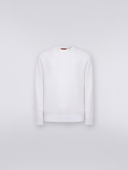 Cotton and viscose crew-neck jumper with chevron inserts, White  - US23SN07BK021TS0177