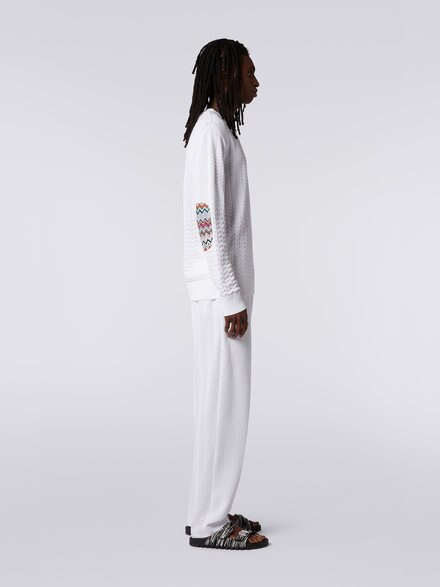 Cotton and viscose crew-neck jumper with chevron inserts, White  - US23SN07BK021TS0177