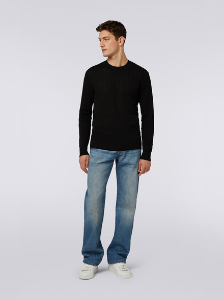 Cotton and viscose crew-neck jumper with chevron inserts, Black    - US23SN07BK021TS91EO
