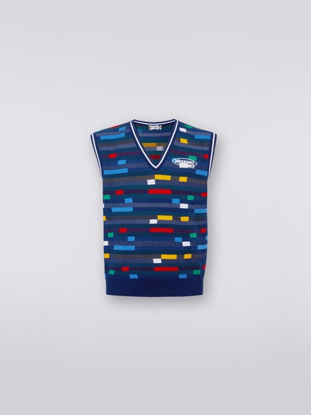 Cotton waistcoat with embroidered logo, Blue - US23SN0JBK023DS729W